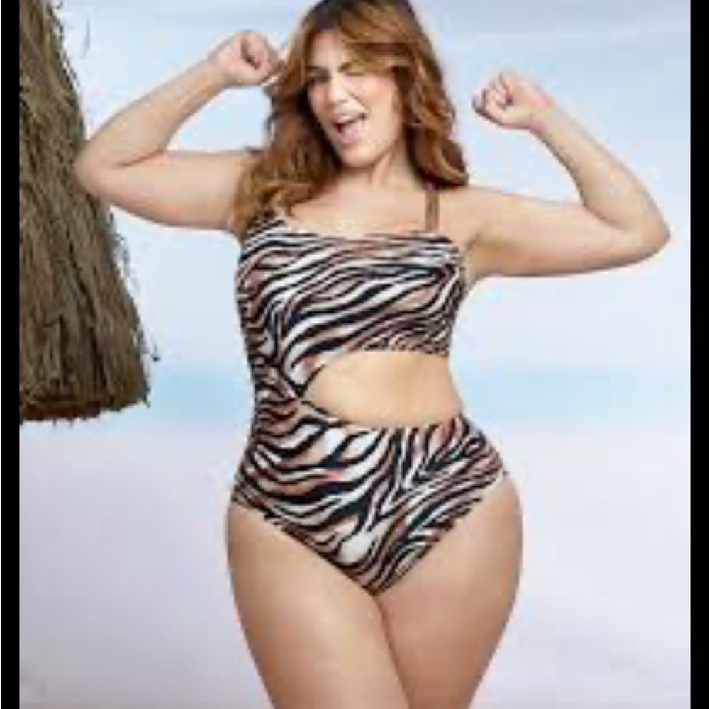 LYSA WOMEN’S Zebra Print Cutout Swimsuit SZ 2X